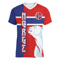Custom Norway Ice Hockey Women V-Neck T-Shirt Polar Bears-Viking Ornament Flag Style