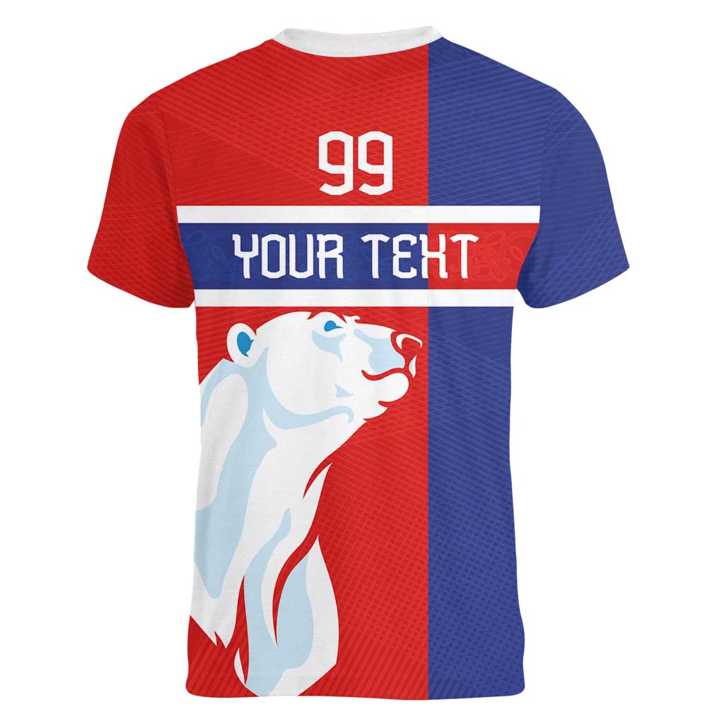 Custom Norway Ice Hockey Women V-Neck T-Shirt Polar Bears-Viking Ornament Flag Style