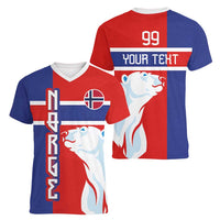 Custom Norway Ice Hockey Women V-Neck T-Shirt Polar Bears-Viking Ornament Flag Style