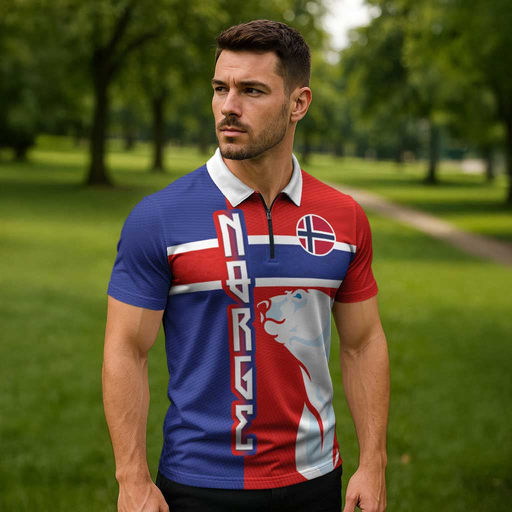 Custom Norway Ice Hockey Zipper Polo Shirt Polar Bears-Viking Ornament Flag Style