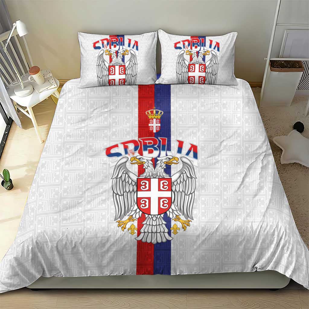 Serbia Coat Of Arms Srbija Eagle Bedding Set Traditional Serbian Heraldic Crest White Double Headed Eagle