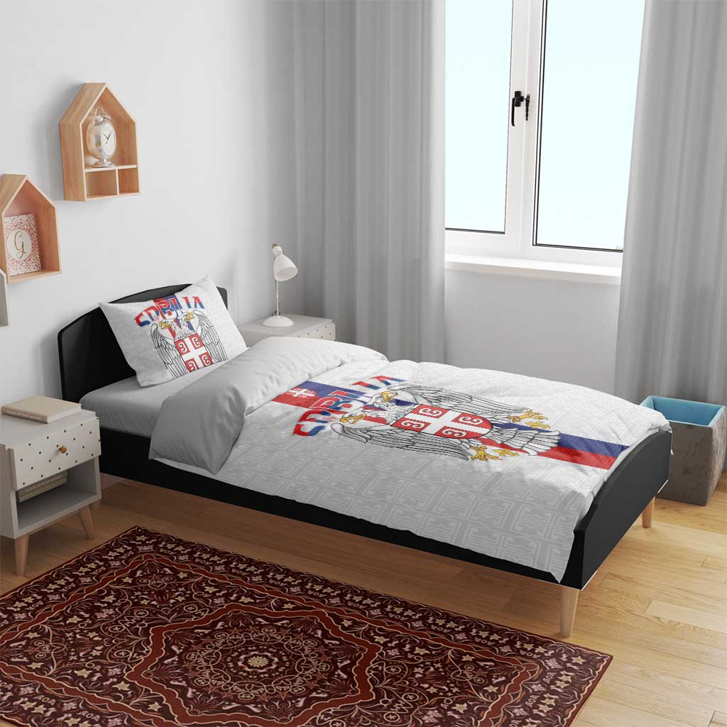 Serbia Coat Of Arms Srbija Eagle Bedding Set Traditional Serbian Heraldic Crest White Double Headed Eagle