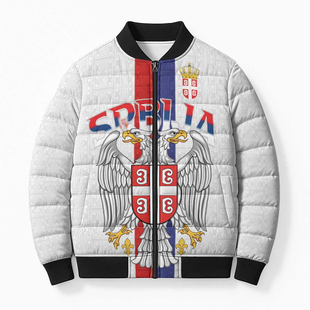 Serbia Coat Of Arms Srbija Eagle Bomber Puffer Jacket Traditional Serbian Heraldic Crest White Double Headed Eagle