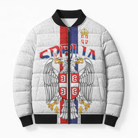 Serbia Coat Of Arms Srbija Eagle Bomber Puffer Jacket Traditional Serbian Heraldic Crest White Double Headed Eagle