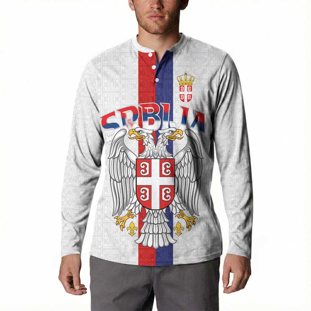Serbia Coat Of Arms Srbija Eagle Button Sweatshirt Traditional Serbian Heraldic Crest White Double Headed Eagle
