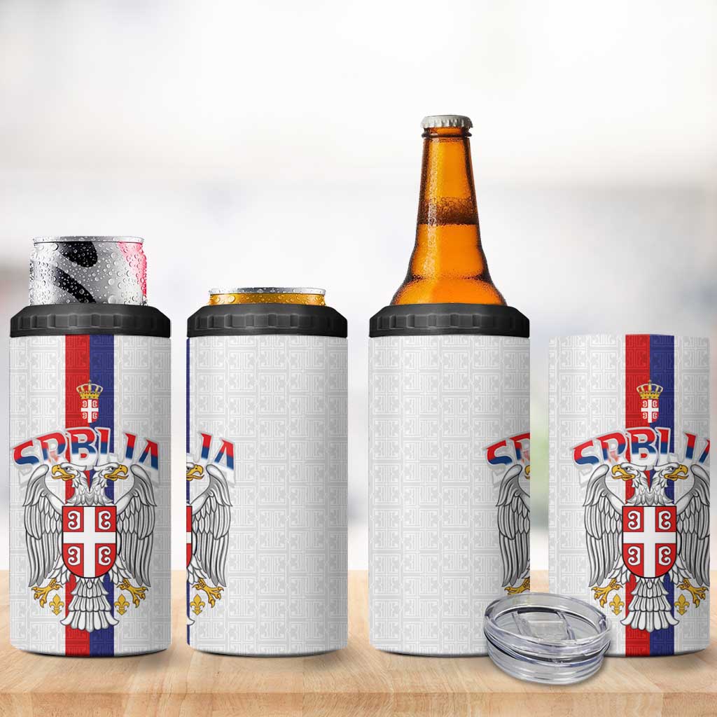 Serbia Coat Of Arms Srbija Eagle 4 in 1 Can Cooler Tumbler Traditional Serbian Heraldic Crest White Double Headed Eagle
