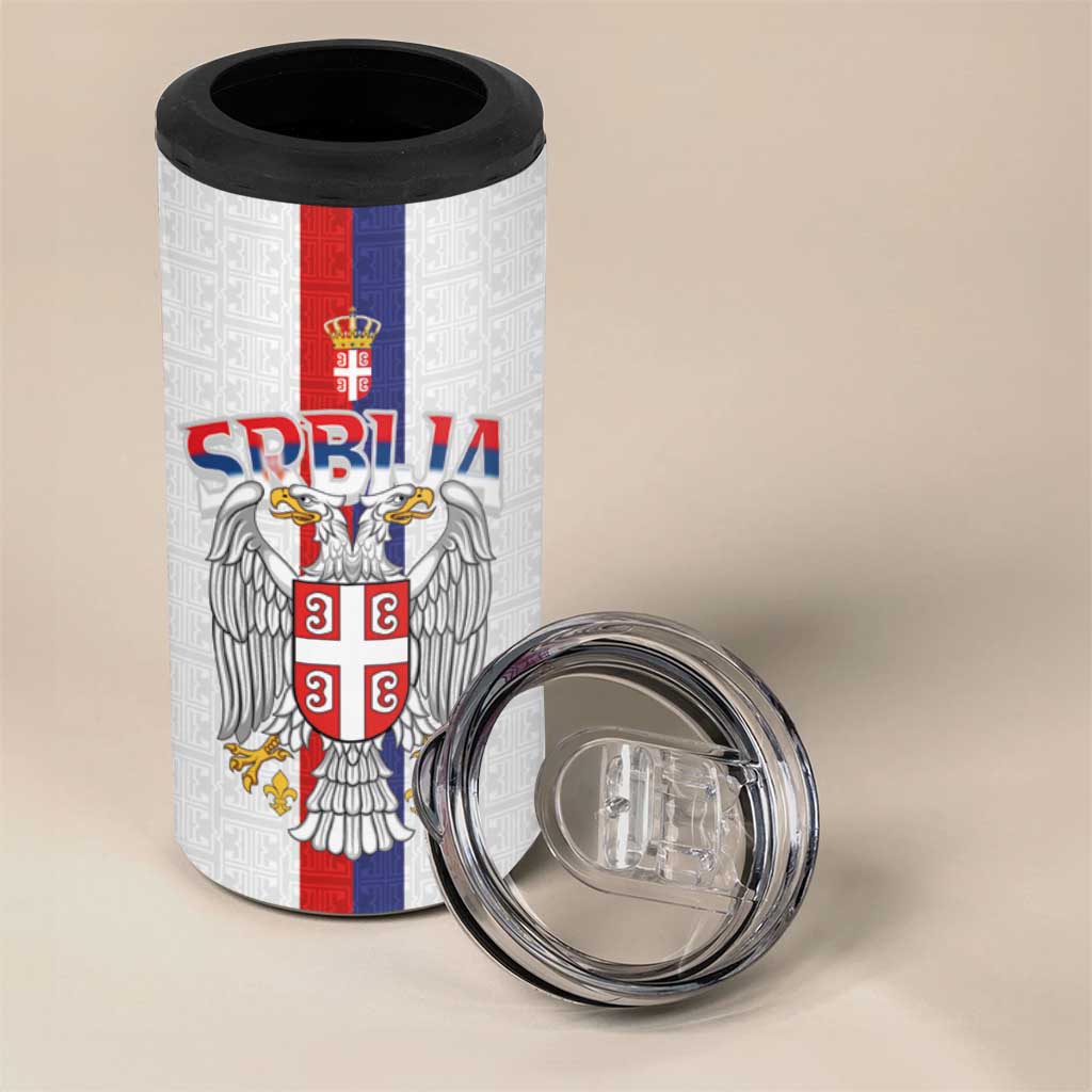Serbia Coat Of Arms Srbija Eagle 4 in 1 Can Cooler Tumbler Traditional Serbian Heraldic Crest White Double Headed Eagle