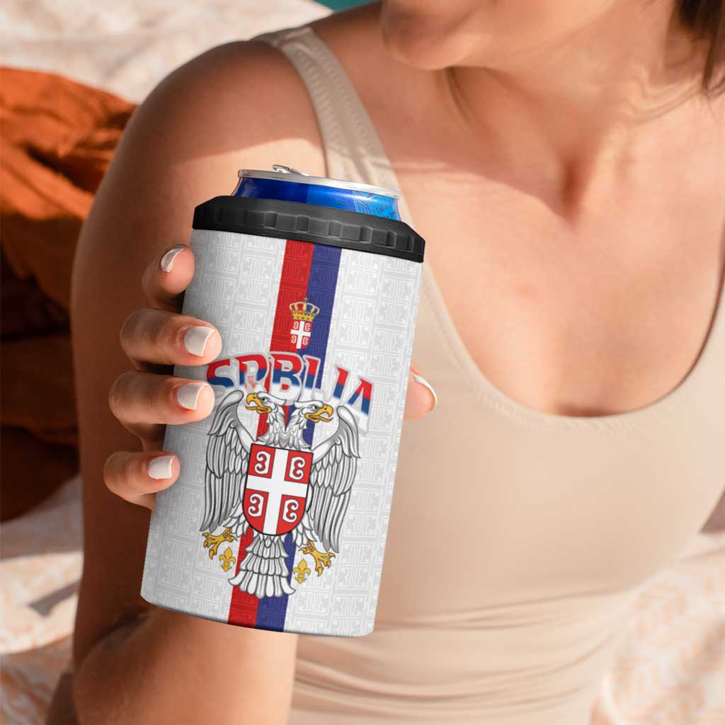 Serbia Coat Of Arms Srbija Eagle 4 in 1 Can Cooler Tumbler Traditional Serbian Heraldic Crest White Double Headed Eagle
