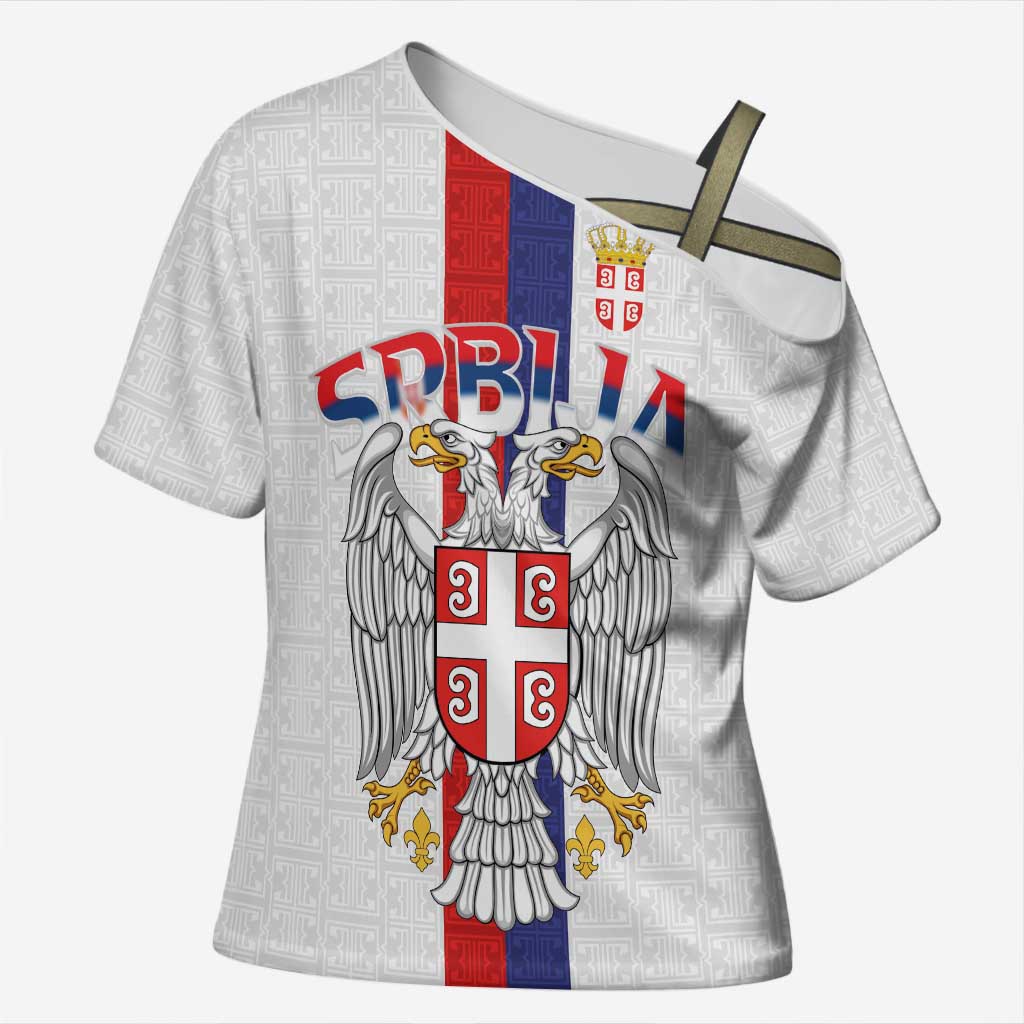 Serbia Coat Of Arms Srbija Eagle Cross Shoulder Shirt Traditional Serbian Heraldic Crest White Double Headed Eagle
