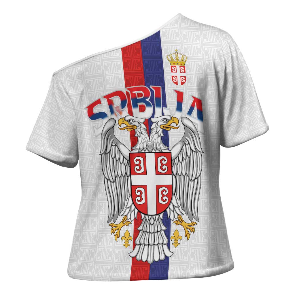 Serbia Coat Of Arms Srbija Eagle Cross Shoulder Shirt Traditional Serbian Heraldic Crest White Double Headed Eagle