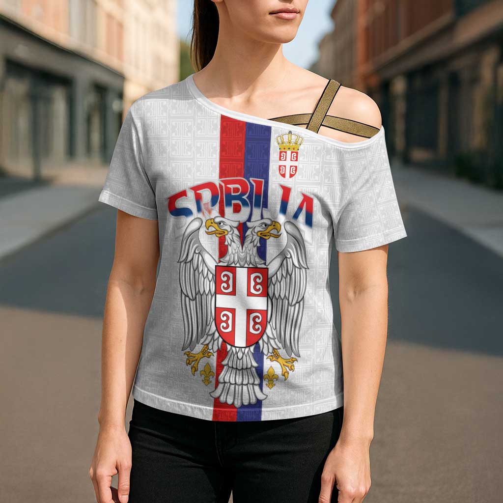 Serbia Coat Of Arms Srbija Eagle Cross Shoulder Shirt Traditional Serbian Heraldic Crest White Double Headed Eagle