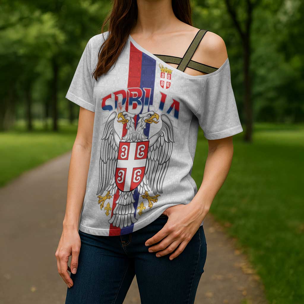 Serbia Coat Of Arms Srbija Eagle Cross Shoulder Shirt Traditional Serbian Heraldic Crest White Double Headed Eagle
