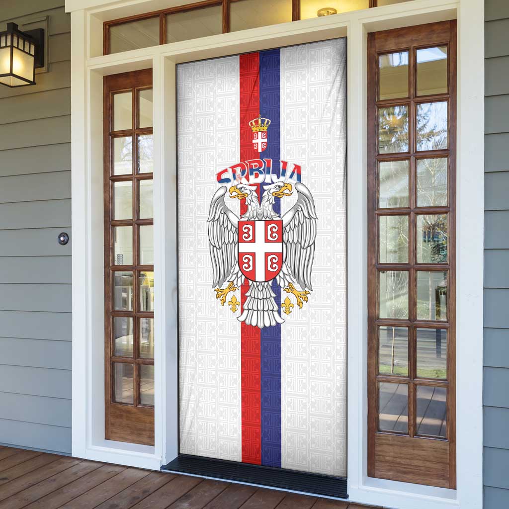 Serbia Coat Of Arms Srbija Eagle Door Cover Traditional Serbian Heraldic Crest White Double Headed Eagle