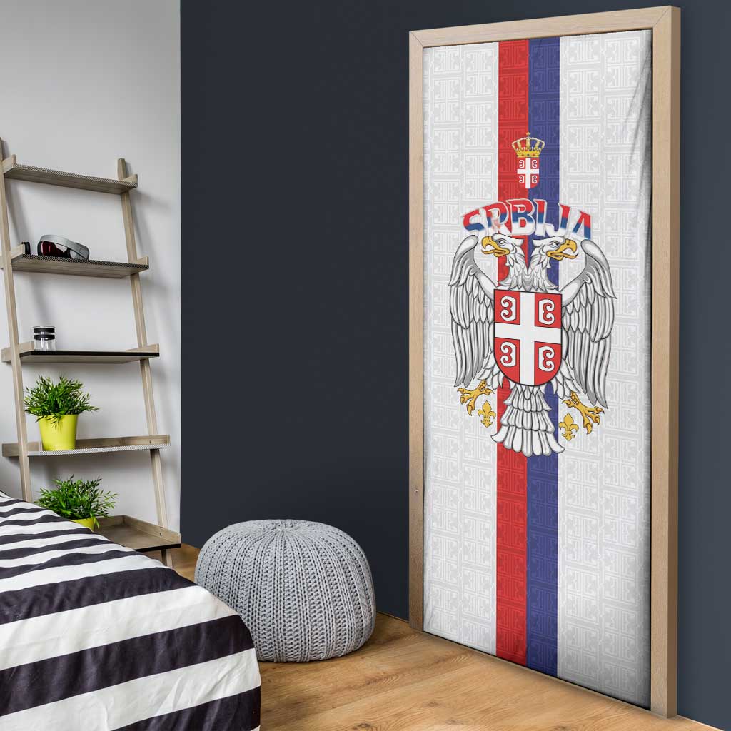 Serbia Coat Of Arms Srbija Eagle Door Cover Traditional Serbian Heraldic Crest White Double Headed Eagle