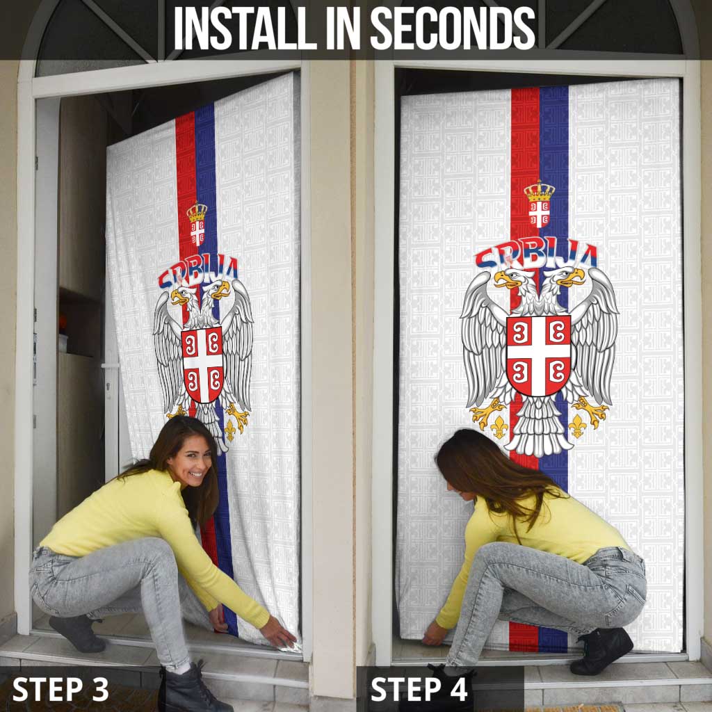 Serbia Coat Of Arms Srbija Eagle Door Cover Traditional Serbian Heraldic Crest White Double Headed Eagle