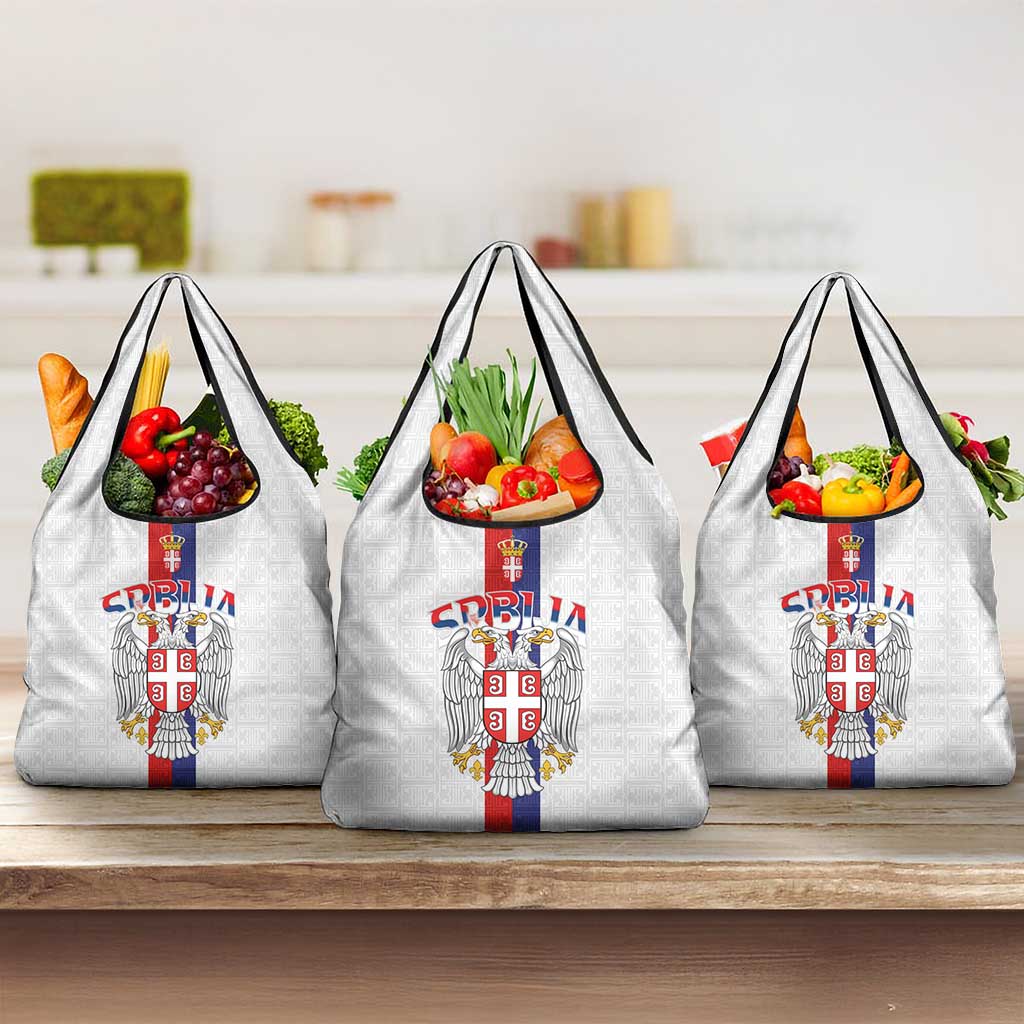 Serbia Coat Of Arms Srbija Eagle Grocery Bag Traditional Serbian Heraldic Crest White Double Headed Eagle