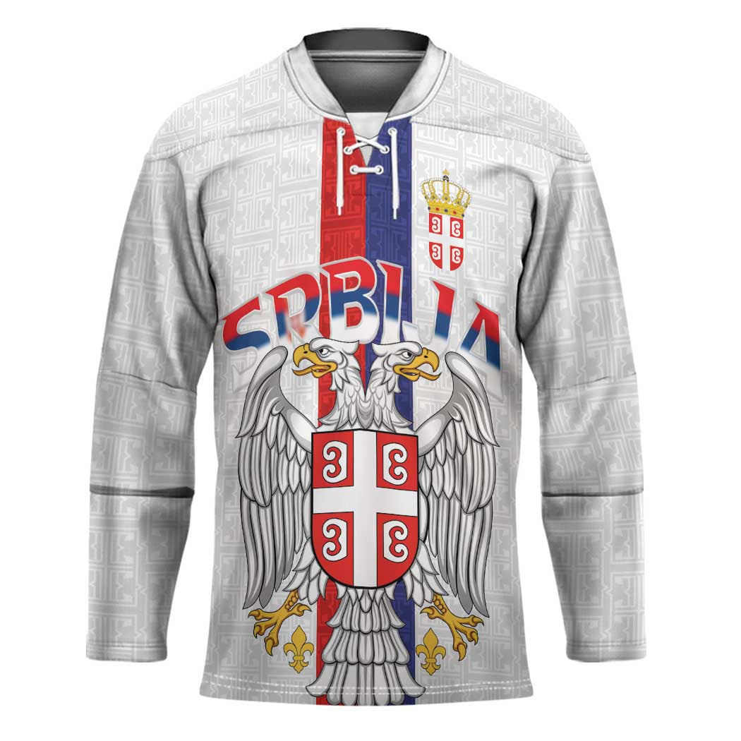 Serbia Coat Of Arms Srbija Eagle Hockey Jersey Traditional Serbian Heraldic Crest White Double Headed Eagle