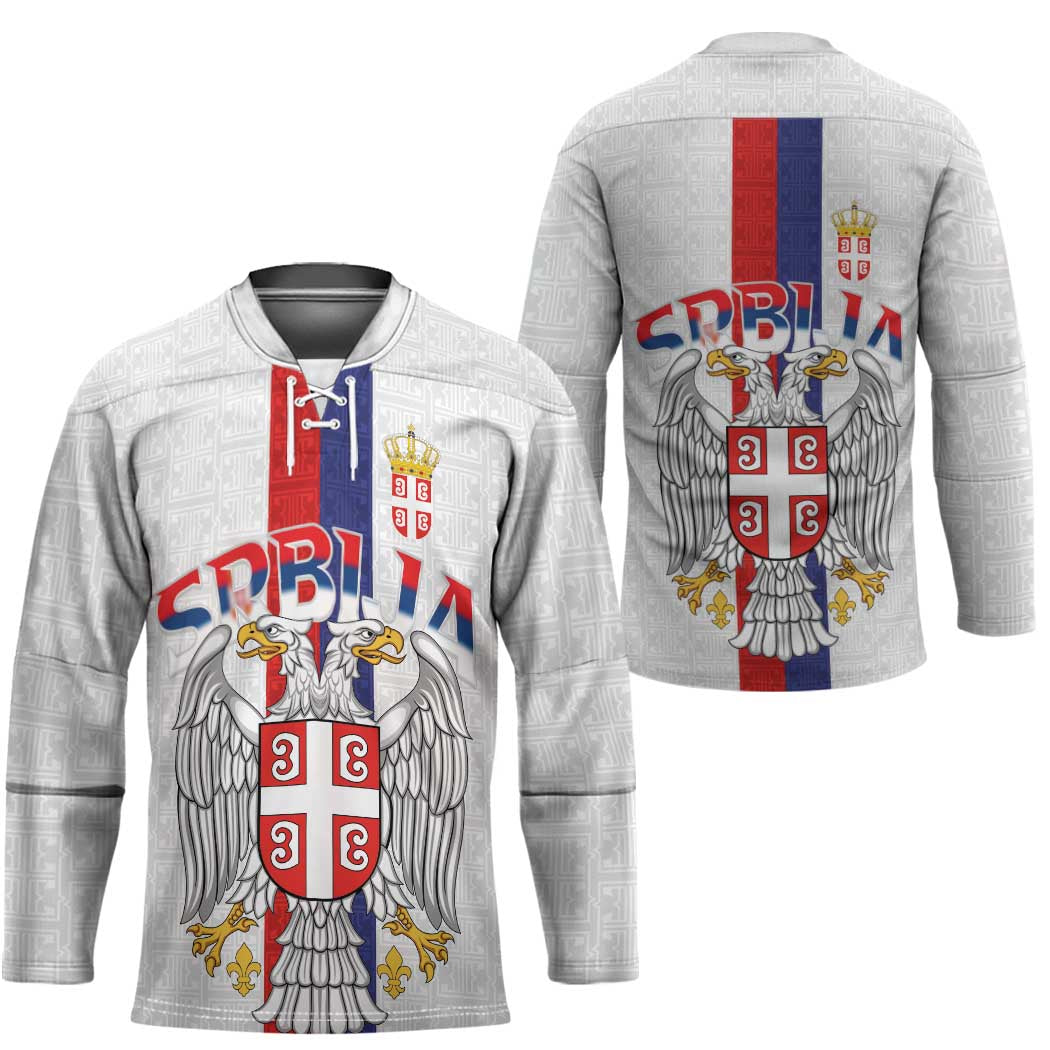 Serbia Coat Of Arms Srbija Eagle Hockey Jersey Traditional Serbian Heraldic Crest White Double Headed Eagle