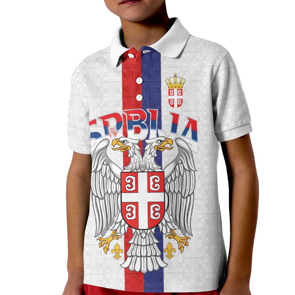 Serbia Coat Of Arms Srbija Eagle Kid Polo Shirt Traditional Serbian Heraldic Crest White Double Headed Eagle