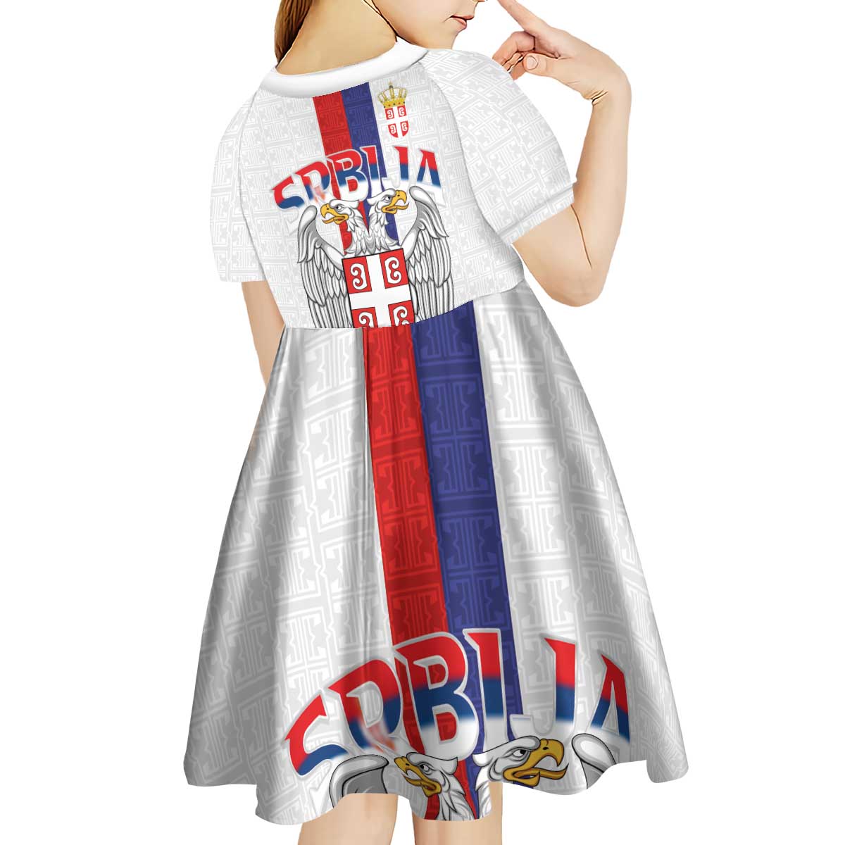 Serbia Coat Of Arms Srbija Eagle Kid Short Sleeve Dress Traditional Serbian Heraldic Crest White Double Headed Eagle