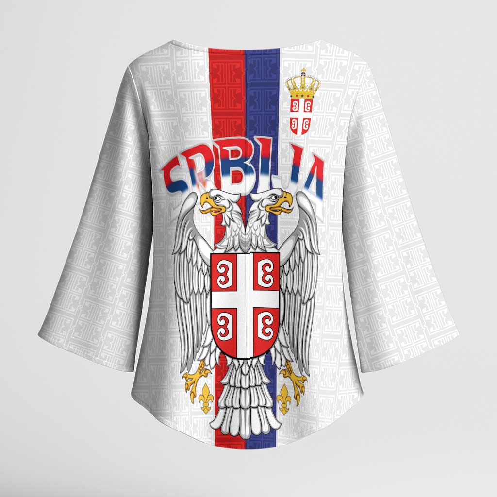 Serbia Coat Of Arms Srbija Eagle Kimono Sleeve Blouse Traditional Serbian Heraldic Crest White Double Headed Eagle