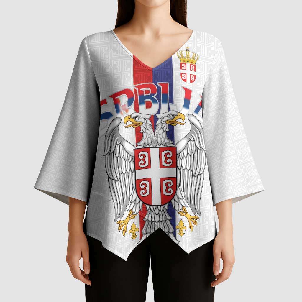 Serbia Coat Of Arms Srbija Eagle Kimono Sleeve Blouse Traditional Serbian Heraldic Crest White Double Headed Eagle