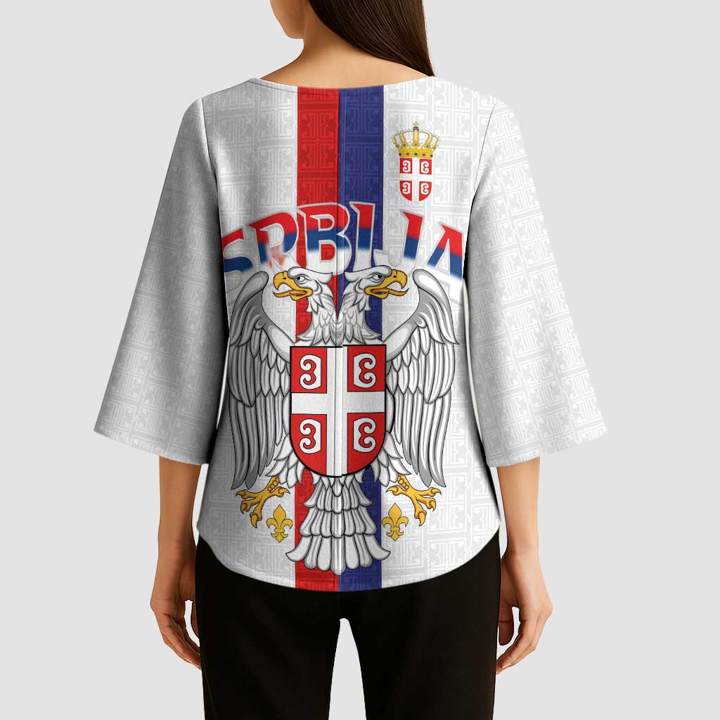 Serbia Coat Of Arms Srbija Eagle Kimono Sleeve Blouse Traditional Serbian Heraldic Crest White Double Headed Eagle