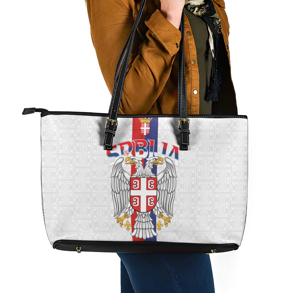 Serbia Coat Of Arms Srbija Eagle Leather Tote Bag Traditional Serbian Heraldic Crest White Double Headed Eagle