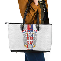 Serbia Coat Of Arms Srbija Eagle Leather Tote Bag Traditional Serbian Heraldic Crest White Double Headed Eagle