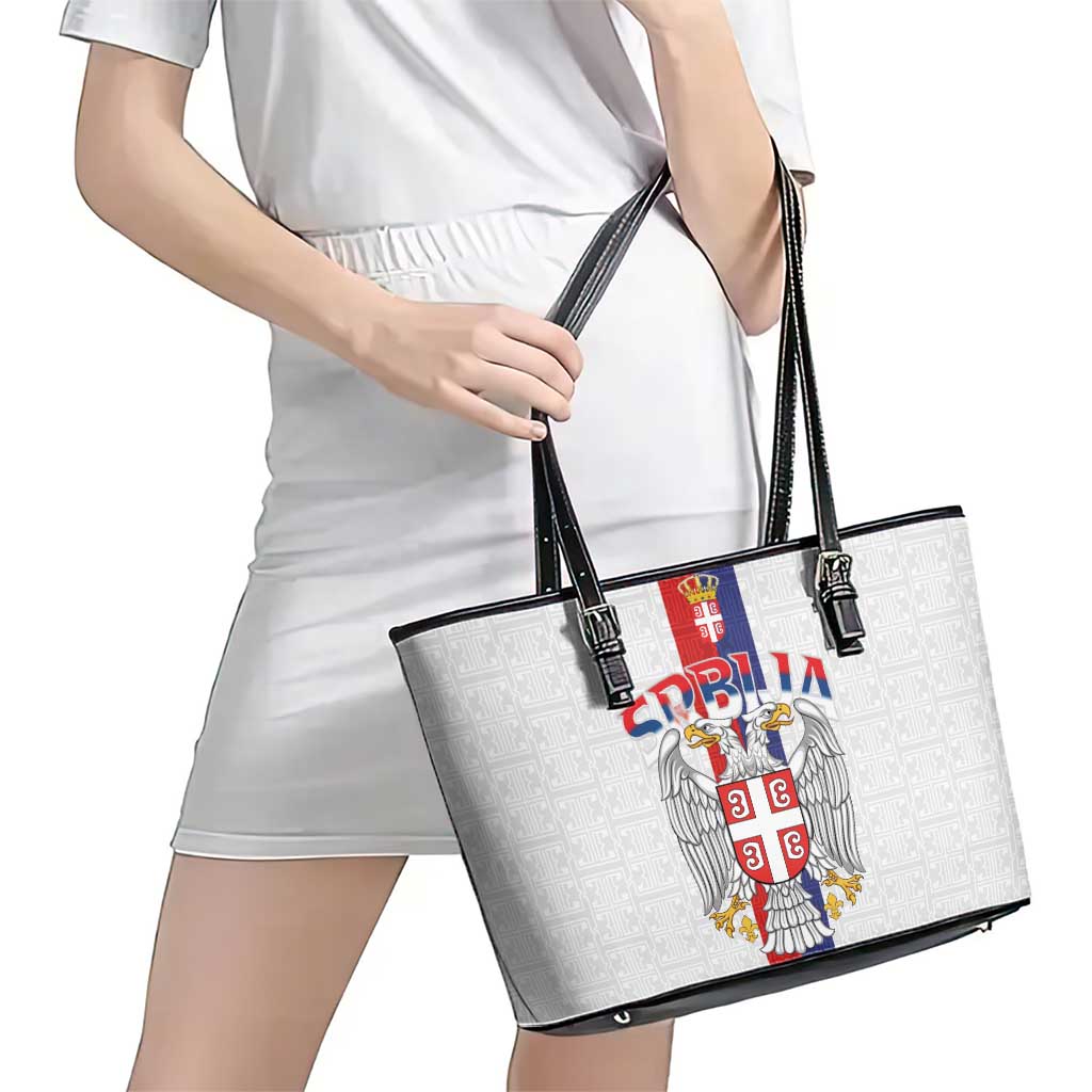 Serbia Coat Of Arms Srbija Eagle Leather Tote Bag Traditional Serbian Heraldic Crest White Double Headed Eagle
