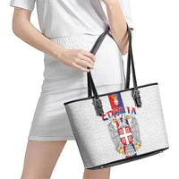 Serbia Coat Of Arms Srbija Eagle Leather Tote Bag Traditional Serbian Heraldic Crest White Double Headed Eagle