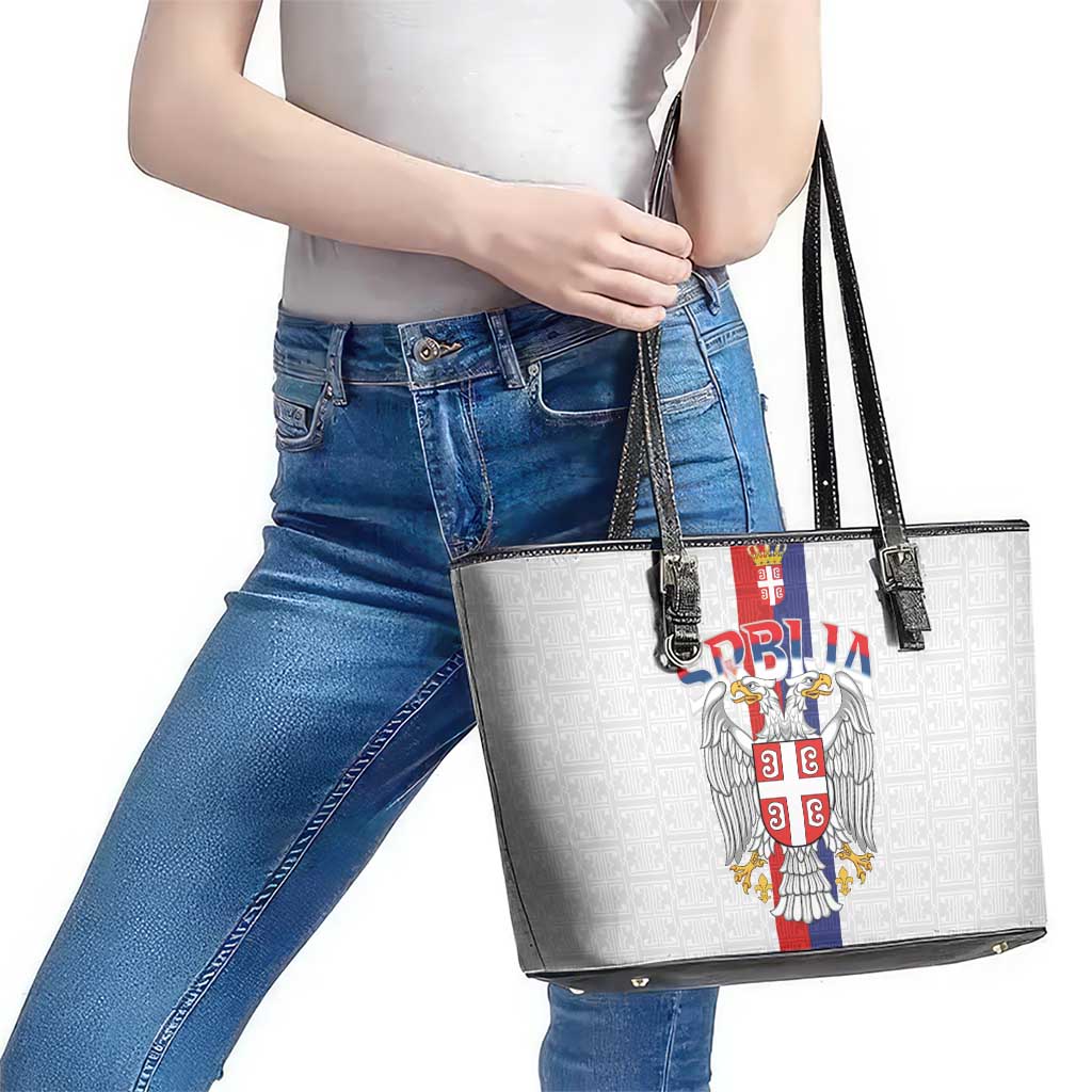Serbia Coat Of Arms Srbija Eagle Leather Tote Bag Traditional Serbian Heraldic Crest White Double Headed Eagle