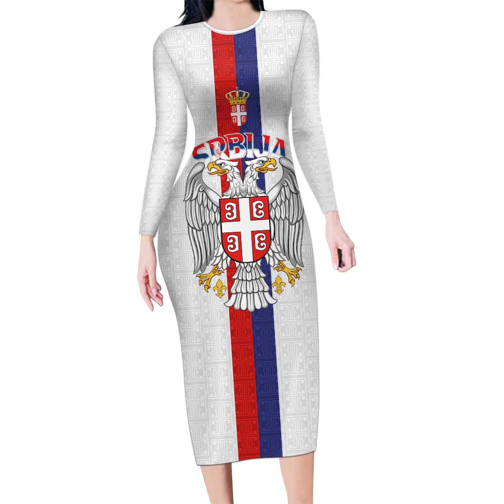 Serbia Coat Of Arms Srbija Eagle Long Sleeve Bodycon Dress Traditional Serbian Heraldic Crest White Double Headed Eagle