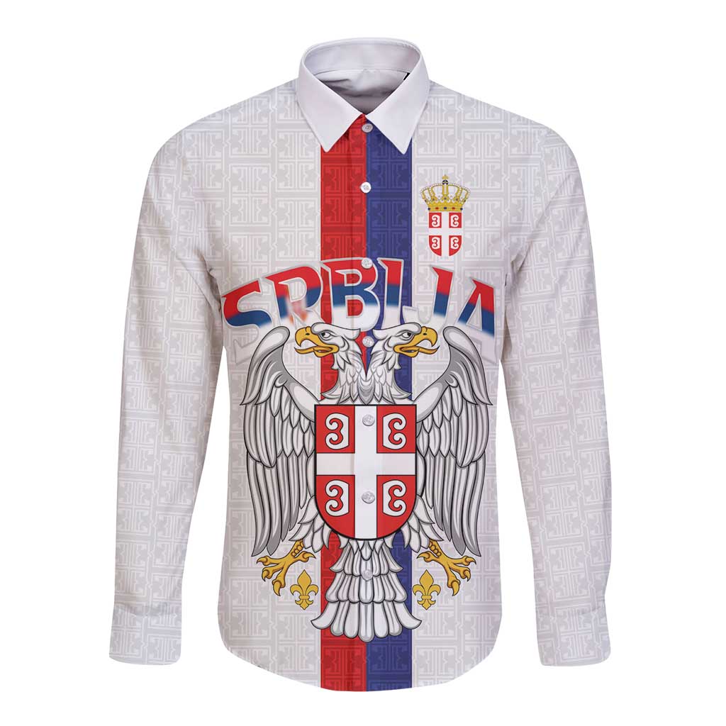 Serbia Coat Of Arms Srbija Eagle Long Sleeve Button Shirt Traditional Serbian Heraldic Crest White Double Headed Eagle