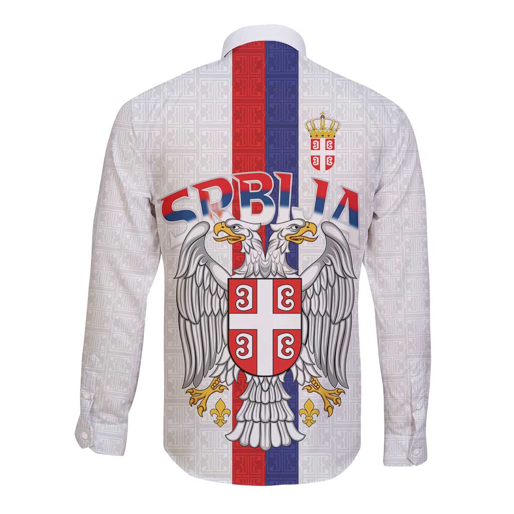 Serbia Coat Of Arms Srbija Eagle Long Sleeve Button Shirt Traditional Serbian Heraldic Crest White Double Headed Eagle