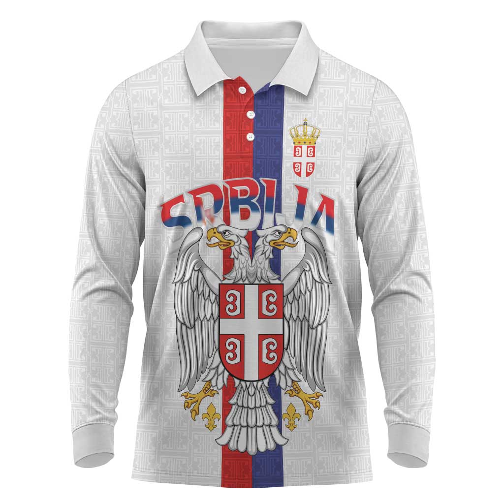 Serbia Coat Of Arms Srbija Eagle Long Sleeve Polo Shirt Traditional Serbian Heraldic Crest White Double Headed Eagle
