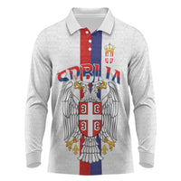Serbia Coat Of Arms Srbija Eagle Long Sleeve Polo Shirt Traditional Serbian Heraldic Crest White Double Headed Eagle