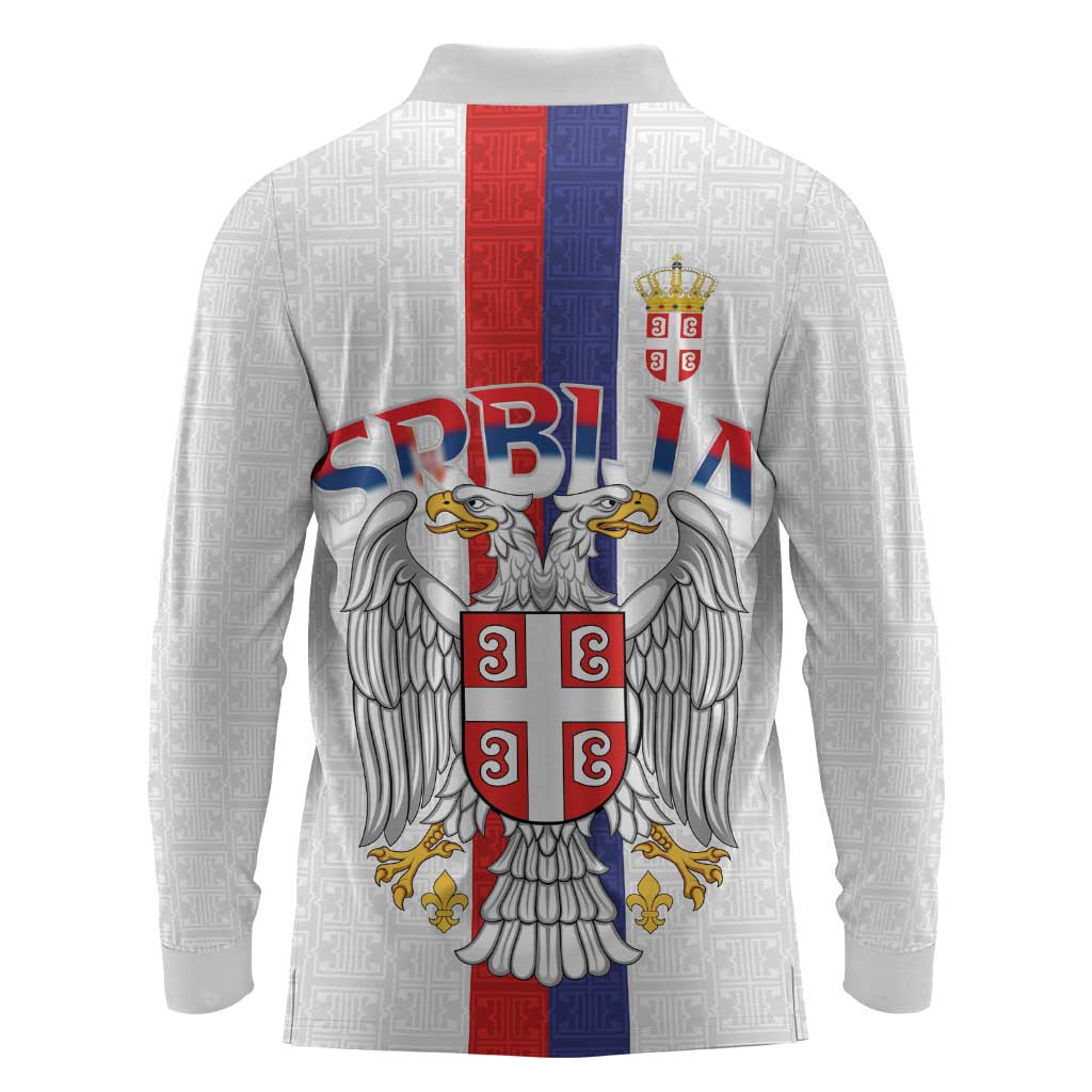 Serbia Coat Of Arms Srbija Eagle Long Sleeve Polo Shirt Traditional Serbian Heraldic Crest White Double Headed Eagle