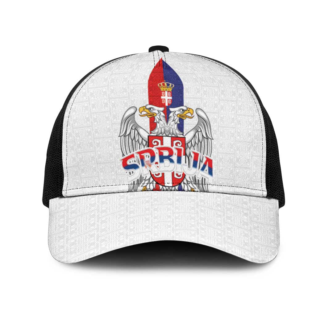 Serbia Coat Of Arms Srbija Eagle Mesh Trucker Cap Traditional Serbian Heraldic Crest White Double Headed Eagle