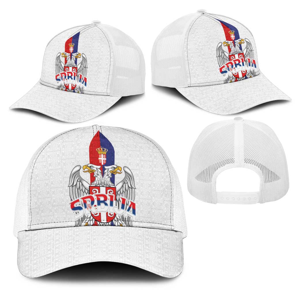 Serbia Coat Of Arms Srbija Eagle Mesh Trucker Cap Traditional Serbian Heraldic Crest White Double Headed Eagle