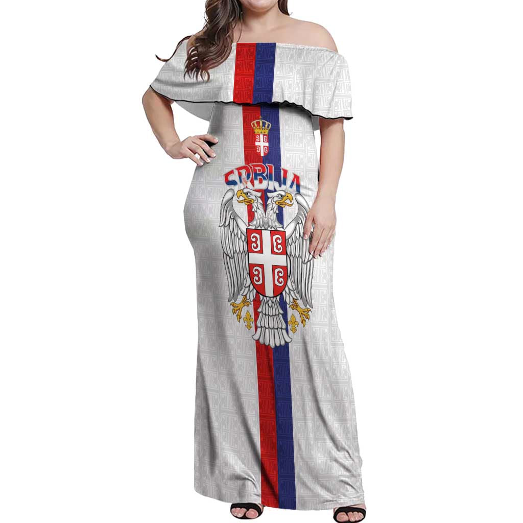 Serbia Coat Of Arms Srbija Eagle Off Shoulder Maxi Dress Traditional Serbian Heraldic Crest White Double Headed Eagle