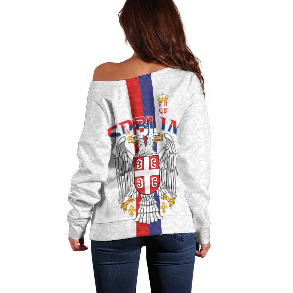Serbia Coat Of Arms Srbija Eagle Off Shoulder Sweater Traditional Serbian Heraldic Crest White Double Headed Eagle