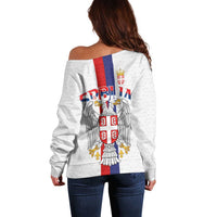 Serbia Coat Of Arms Srbija Eagle Off Shoulder Sweater Traditional Serbian Heraldic Crest White Double Headed Eagle