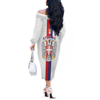 Serbia Coat Of Arms Srbija Eagle Off The Shoulder Long Sleeve Dress Traditional Serbian Heraldic Crest White Double Headed Eagle