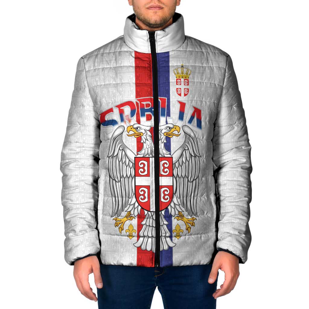 Serbia Coat Of Arms Srbija Eagle Padded Jacket Traditional Serbian Heraldic Crest White Double Headed Eagle
