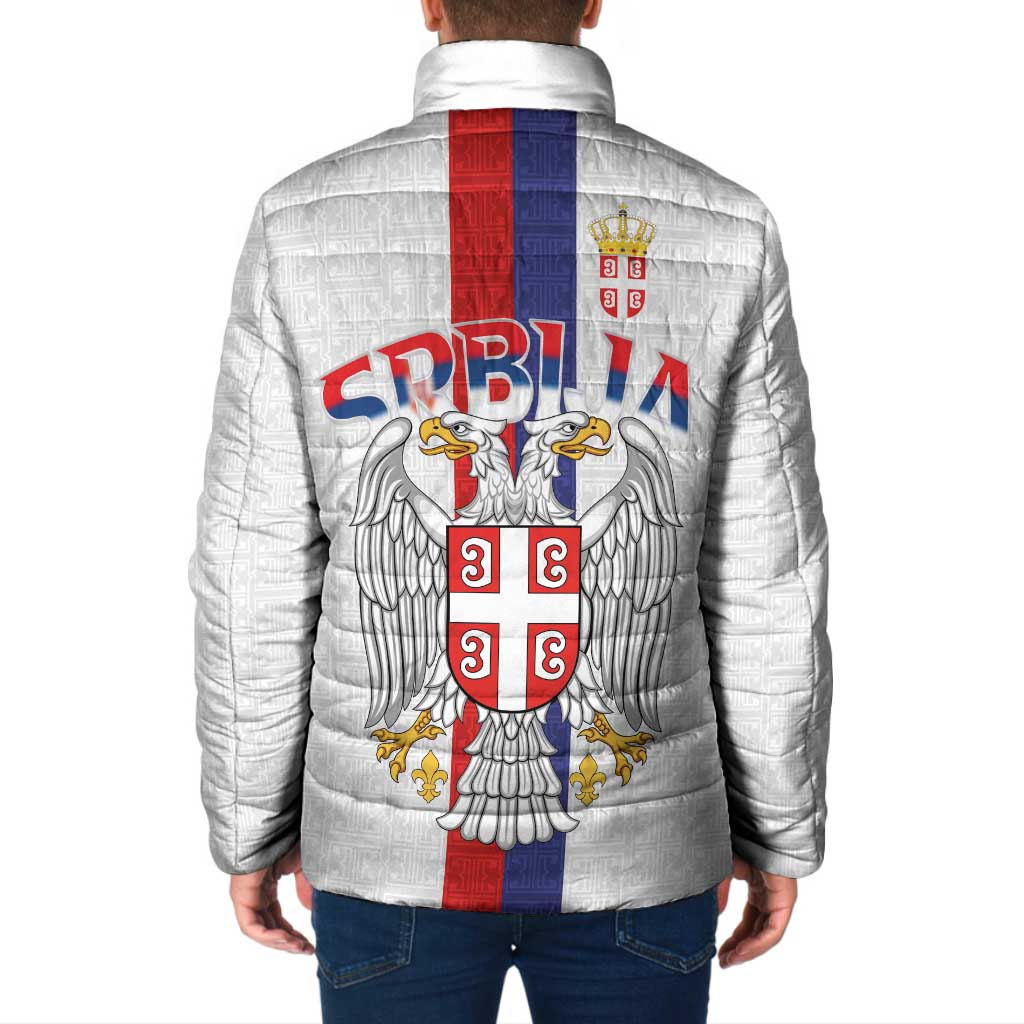 Serbia Coat Of Arms Srbija Eagle Padded Jacket Traditional Serbian Heraldic Crest White Double Headed Eagle