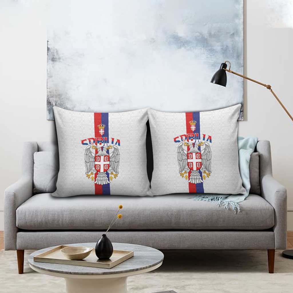 Serbia Coat Of Arms Srbija Eagle Pillow Cover Traditional Serbian Heraldic Crest White Double Headed Eagle