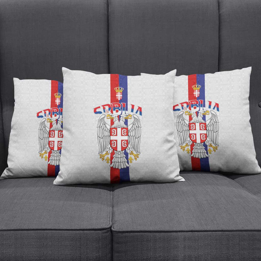 Serbia Coat Of Arms Srbija Eagle Pillow Cover Traditional Serbian Heraldic Crest White Double Headed Eagle