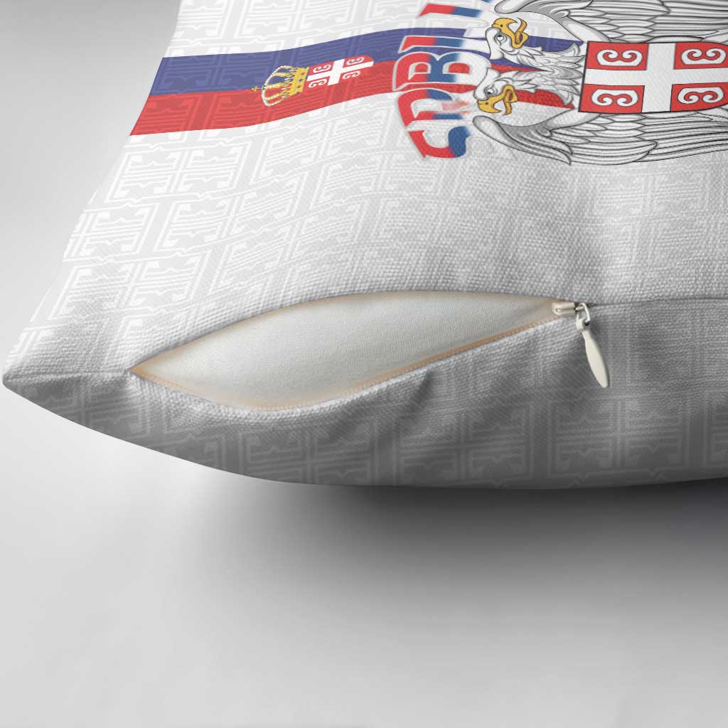 Serbia Coat Of Arms Srbija Eagle Pillow Cover Traditional Serbian Heraldic Crest White Double Headed Eagle