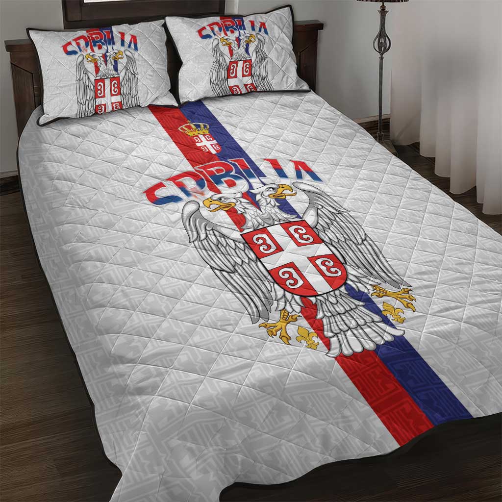 Serbia Coat Of Arms Srbija Eagle Quilt Bed Set Traditional Serbian Heraldic Crest White Double Headed Eagle